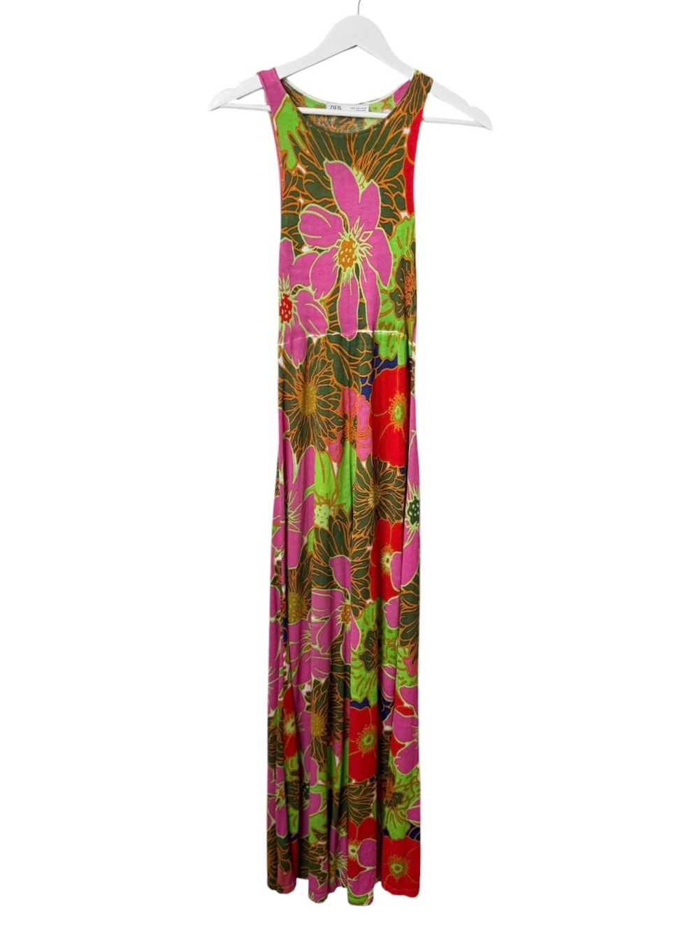 Zara Floral Special Edition Printed Maxi Dress Sleeveless Pink Green Red Small